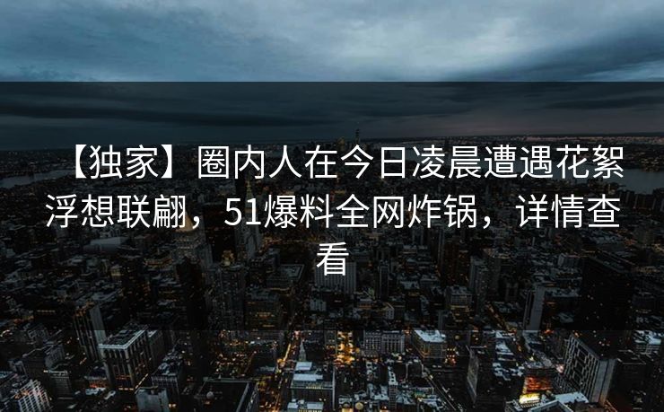 【独家】圈内人在今日凌晨遭遇花絮 浮想联翩，51爆料全网炸锅，详情查看