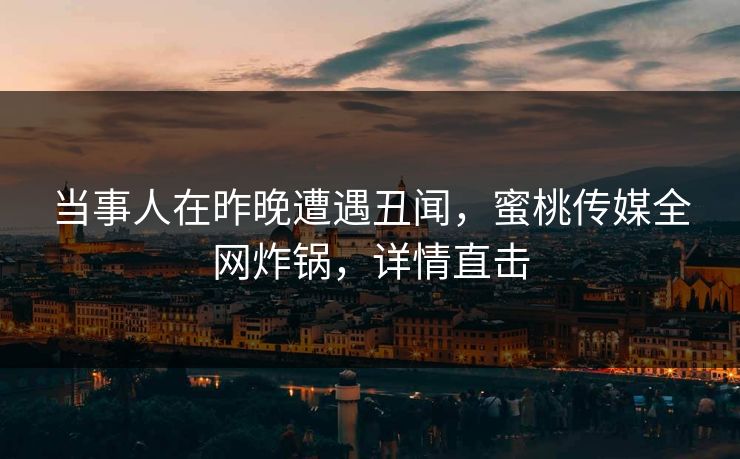 当事人在昨晚遭遇丑闻，蜜桃传媒全网炸锅，详情直击